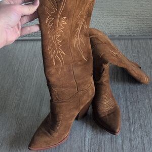 Cognac Faux Suede Western Boots